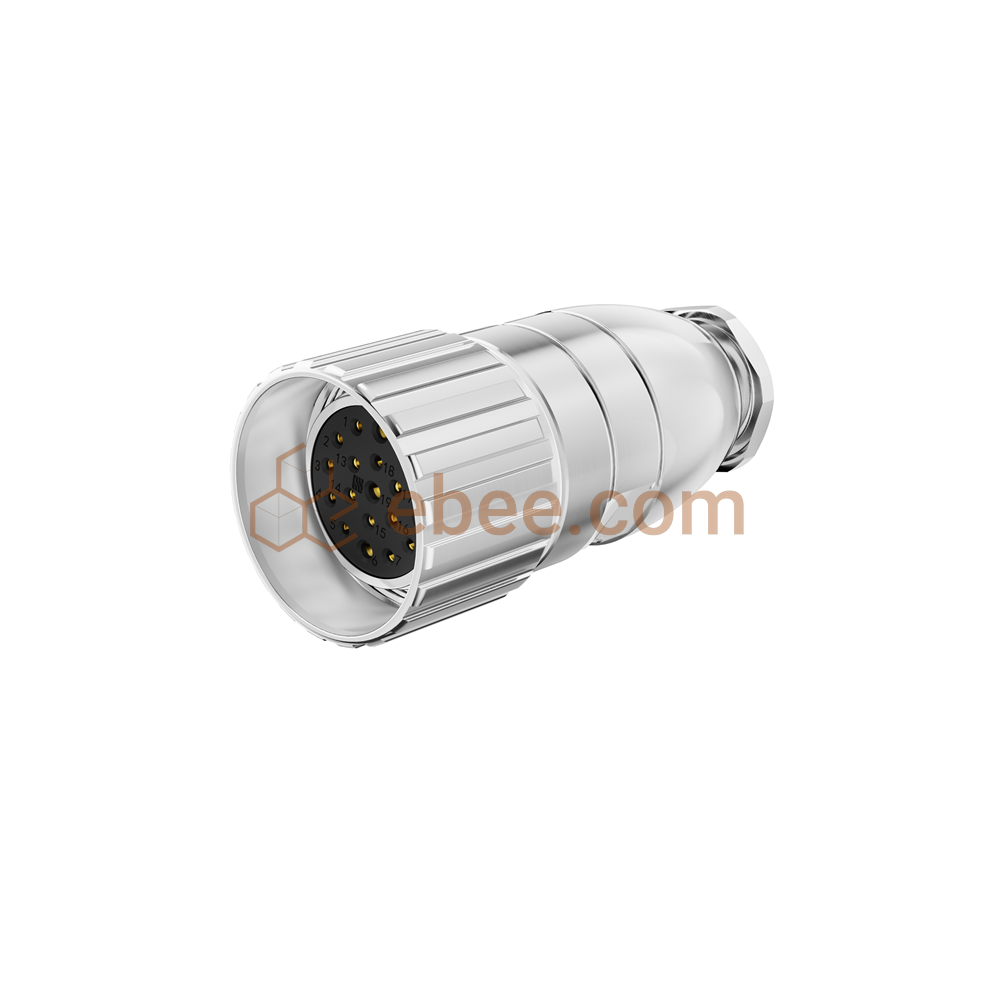 M23 19 Pin Female Field Assembly Connector Shielded Solder Cup Straight