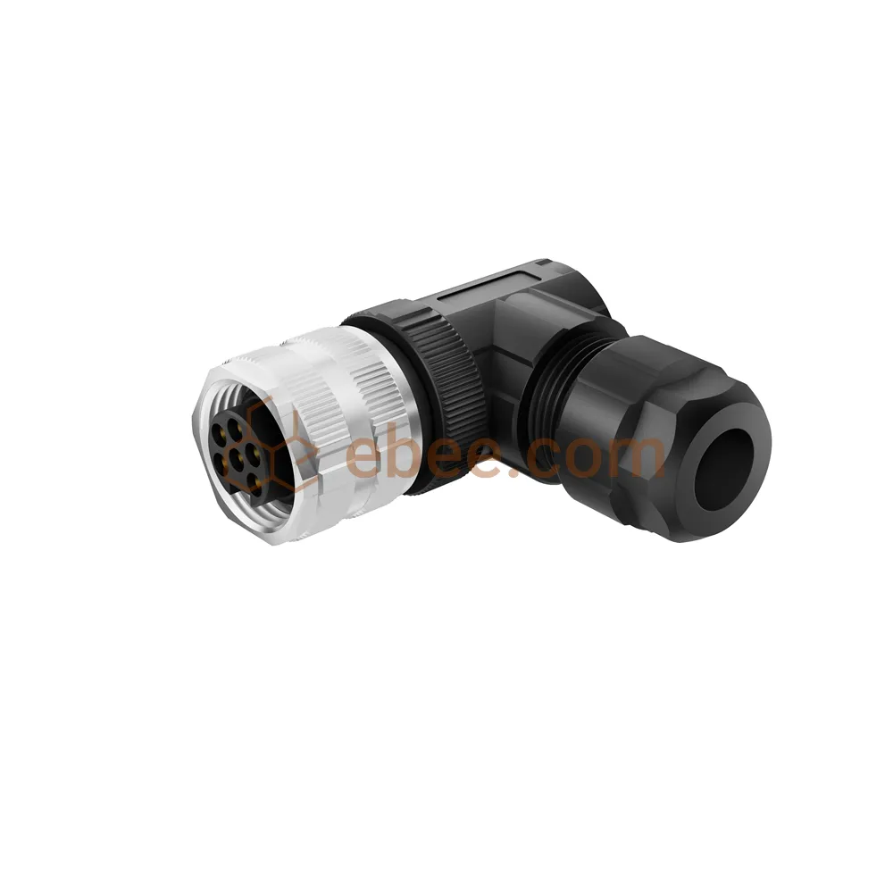Mini Change 7/8" 6 Pin A Code Female Field Assembly Connector Unshielded Screw Termination Angled PG13.5