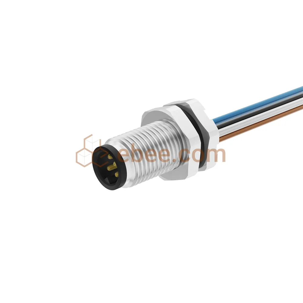 M5 4 Pin Un código Hombre Panel de montaje Receptáculo con Wires Front Fastened Straeled Straeled