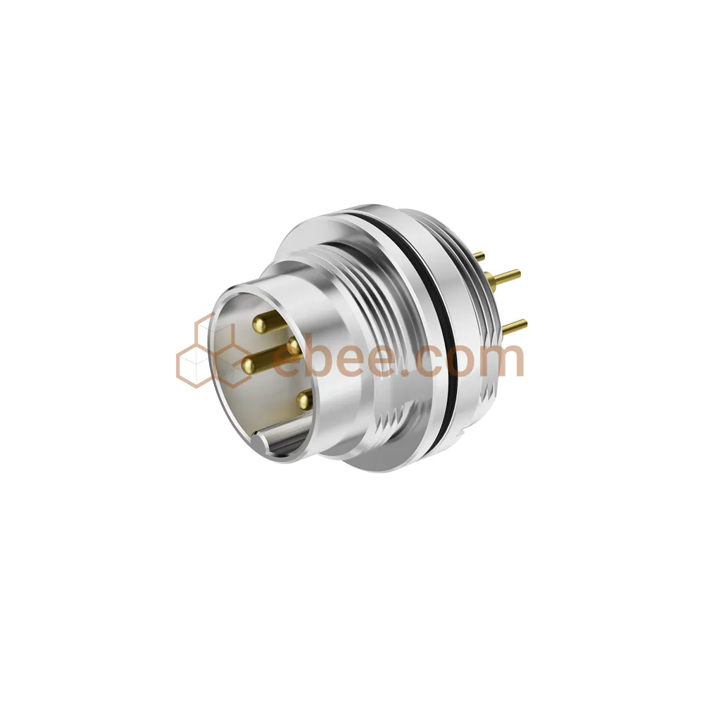 M16 4 Pin Male Panel Mount Receptacle Rear Fastened Unshielded PCB Type Straight