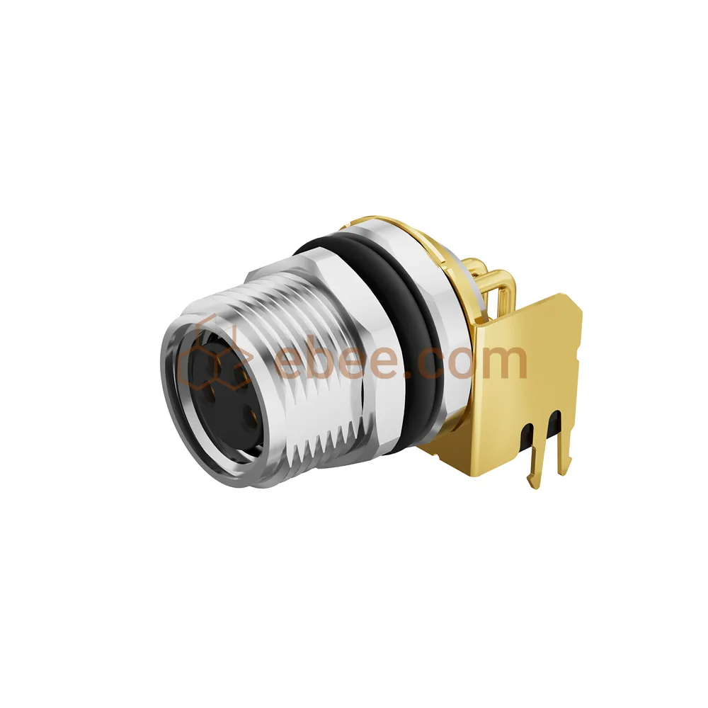 M8 4 Pin Bir Kod Kadın Panel Montajı Reseptal Kaplı Korumalı PCB Tipi Açı