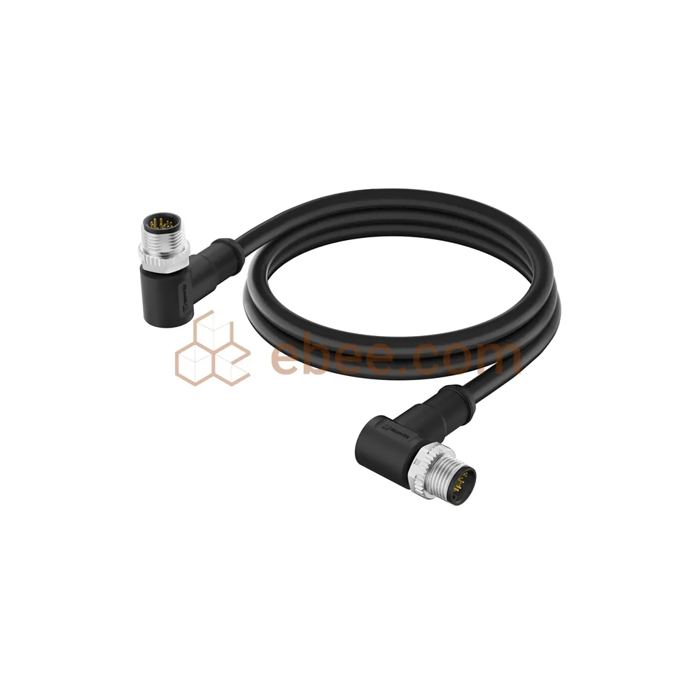 M12 12 Pin A Code Male to Male Double-ended Cable Unshielded Angled PVC